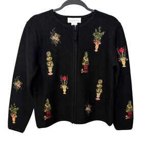 Susan Bristol Black Embroidered Jacket Sweater Women’s SMALL Cottagecore